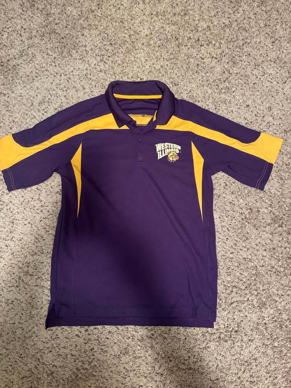 VINTAGE Western Illinois Purple Yellow Polo Shirt Size L/XL
